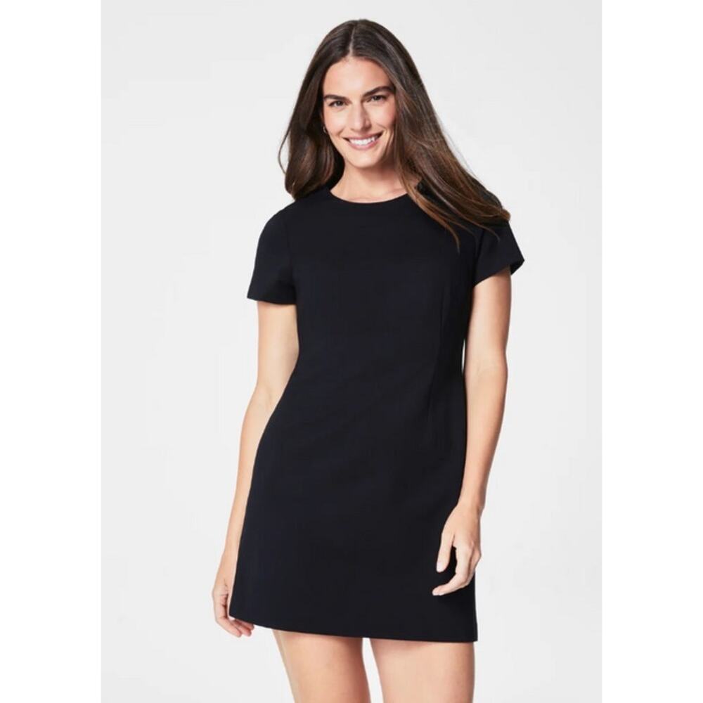 SPANX Ponte Mini Dress Black Large NWT Short Sleeve Stretch Sheath Career